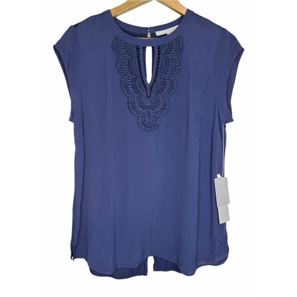 Daniel Rainn Tops - NWT Stitch Fix Daniel Rainn Quin Cap Sleeve Mixed Material Top size Medium Blue
